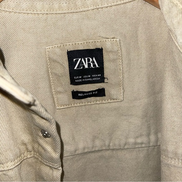 Zara Denim Overshirt Men's‎ Size Medium Khaki Tan Ripped Distressed - Picture 14 of 16